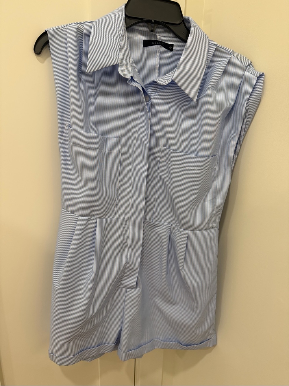 Deluc Blue Pinstripe Sleeveless Romper